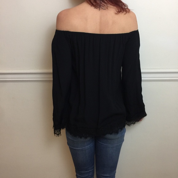 For Love and Lemons Black Lace Trim OTS Blouse Top - Picture 2 of 8